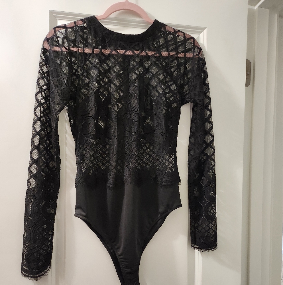 Black Lace Long Sleeve Bodysuit
